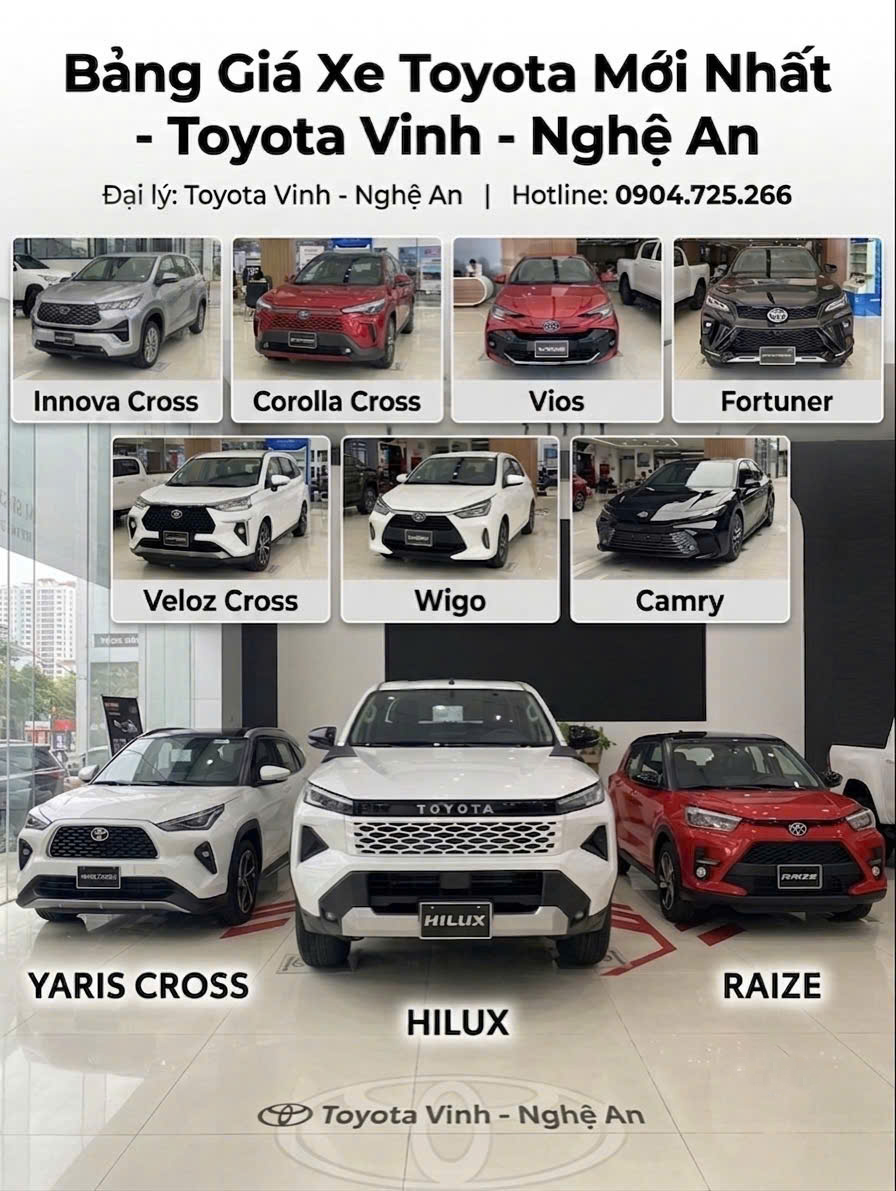 Bảng giá xe toyota tháng 7 tại Toyota Vinh Nghệ An